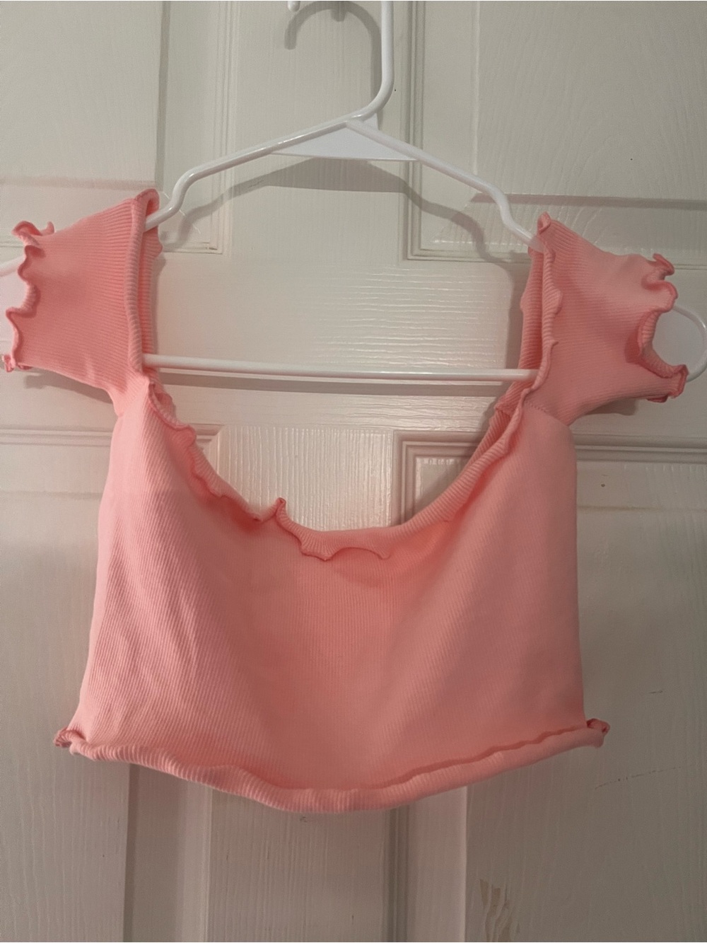 Coral-Pink Ruffle Crop Top